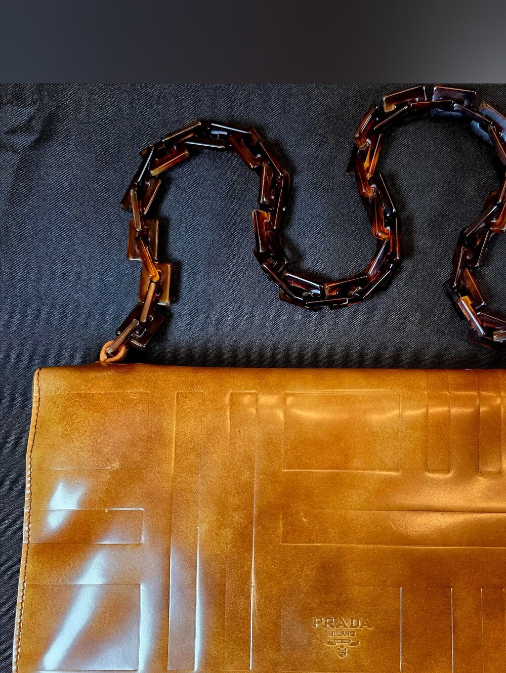 Vintage Y2K  Prada Cognac/Caramel Leather with Tortoiseshell Strap. - Picture 13 of 14